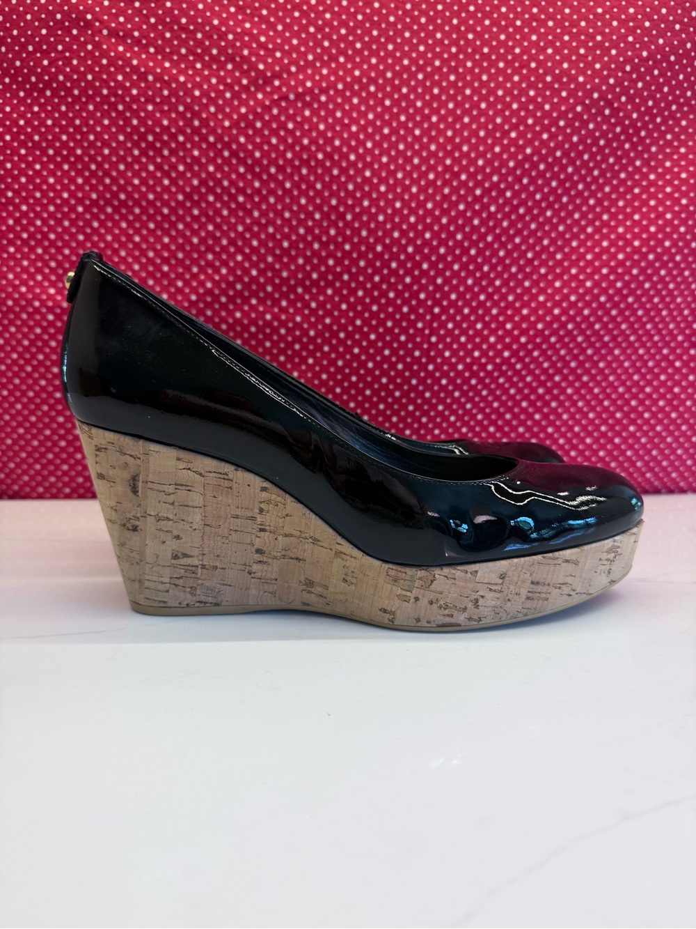 Stuart Weitzman Black Patent Cork Wedge Pumps, 11